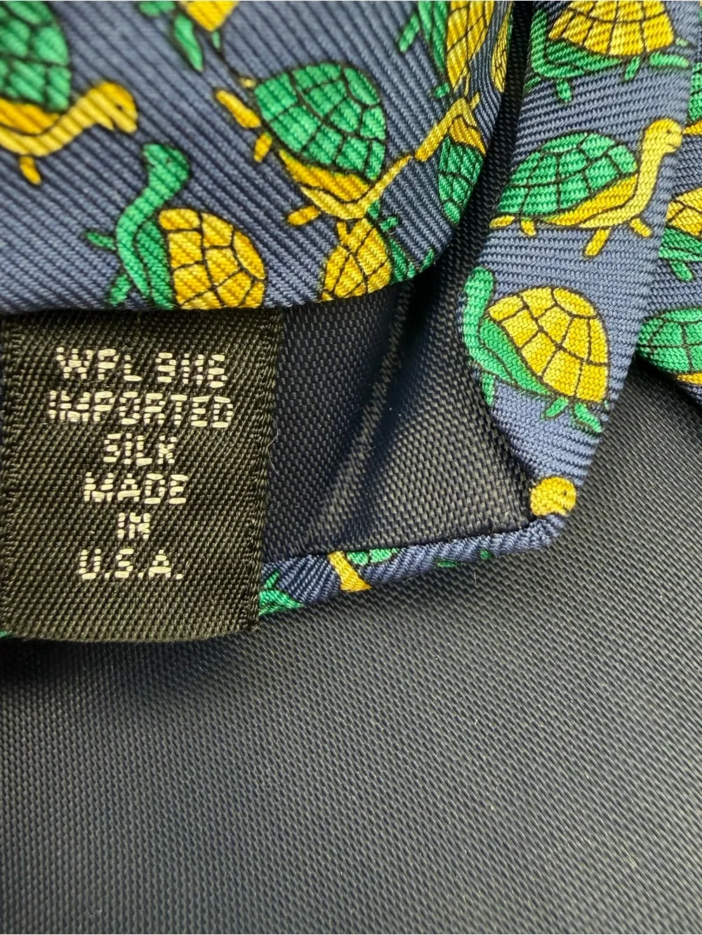 Vintage Lord & Taylor Silk Tie Navy Green Yellow Turtle Animal Print USA